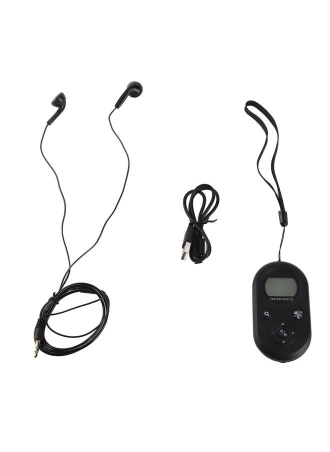 Pocket Radio Black with Backlight Rechargeable LCD Display 500mAh Portable AM FM Pocket Radio