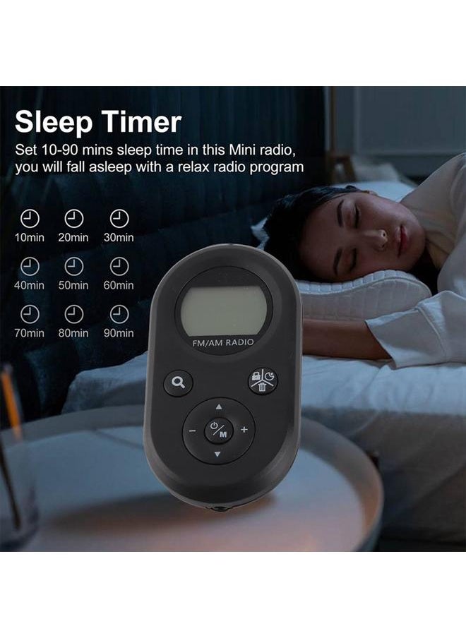 Pocket Radio Black with Backlight Rechargeable LCD Display 500mAh Portable AM FM Pocket Radio