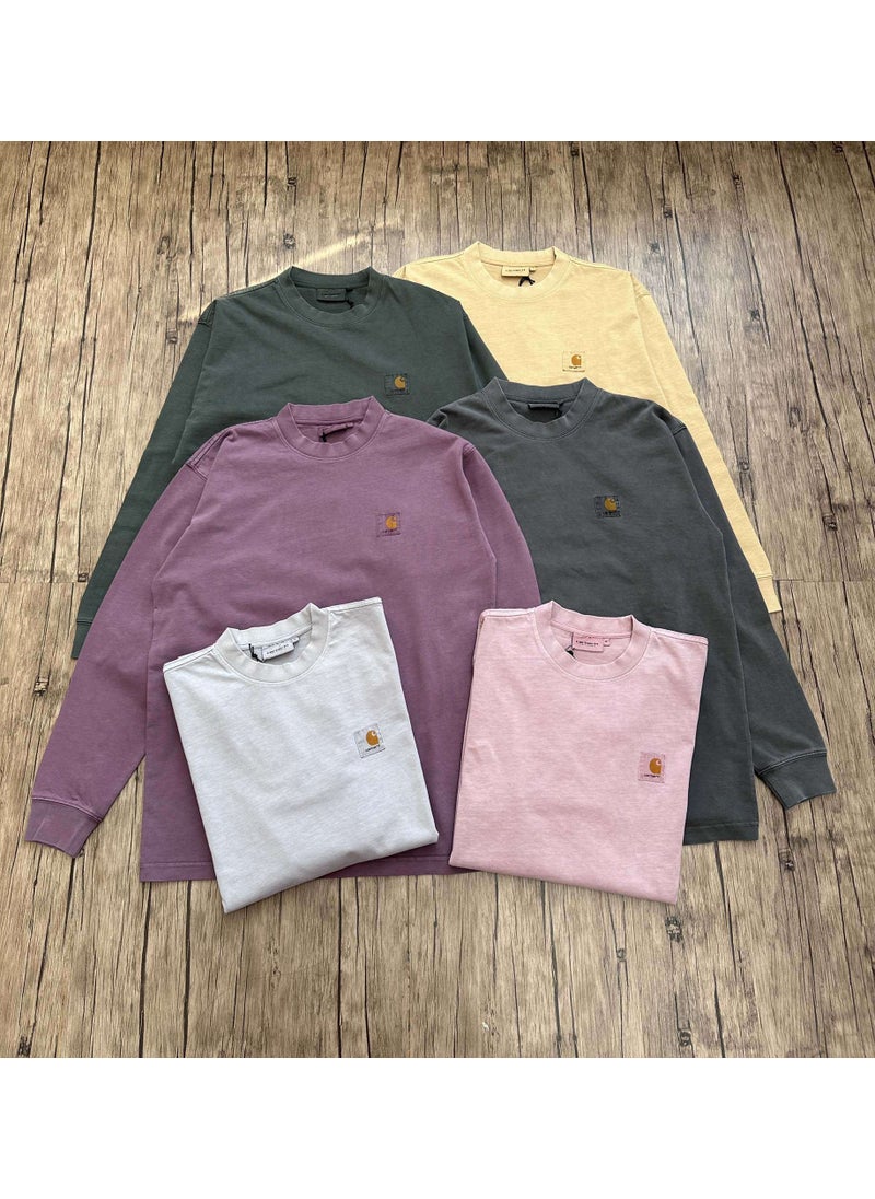 High-Quality Carha Vintage Washed Long-Sleeve Crewneck T-Shirt Washed green
