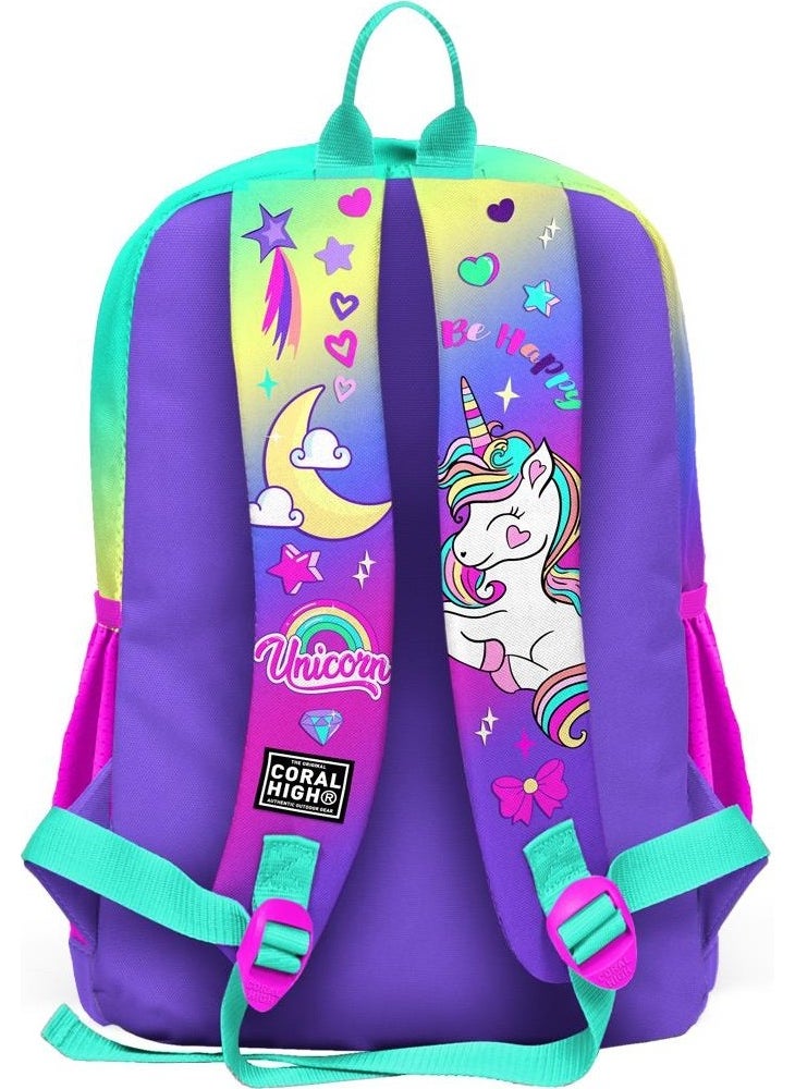 Kids Lavender Water Green Unicorn Patterned 3-Piece School Bag Set SET0123729