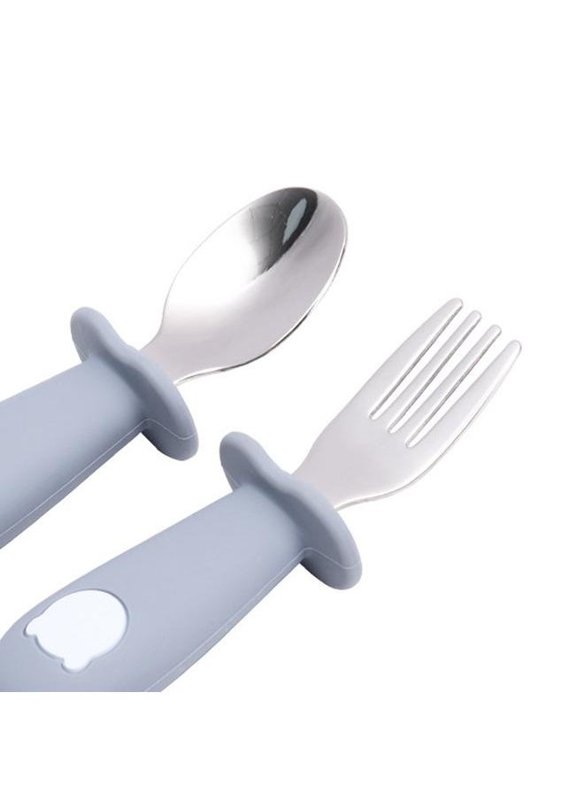 Toddler Stainless Steel Forks and Spoons Set Food Grade Cute Simple Silicone Toddler Safe Utensils Set A7# Gray