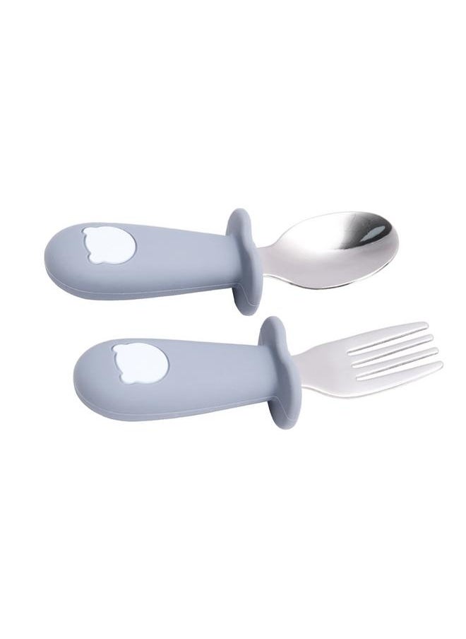 Toddler Stainless Steel Forks and Spoons Set Food Grade Cute Simple Silicone Toddler Safe Utensils Set A7# Gray