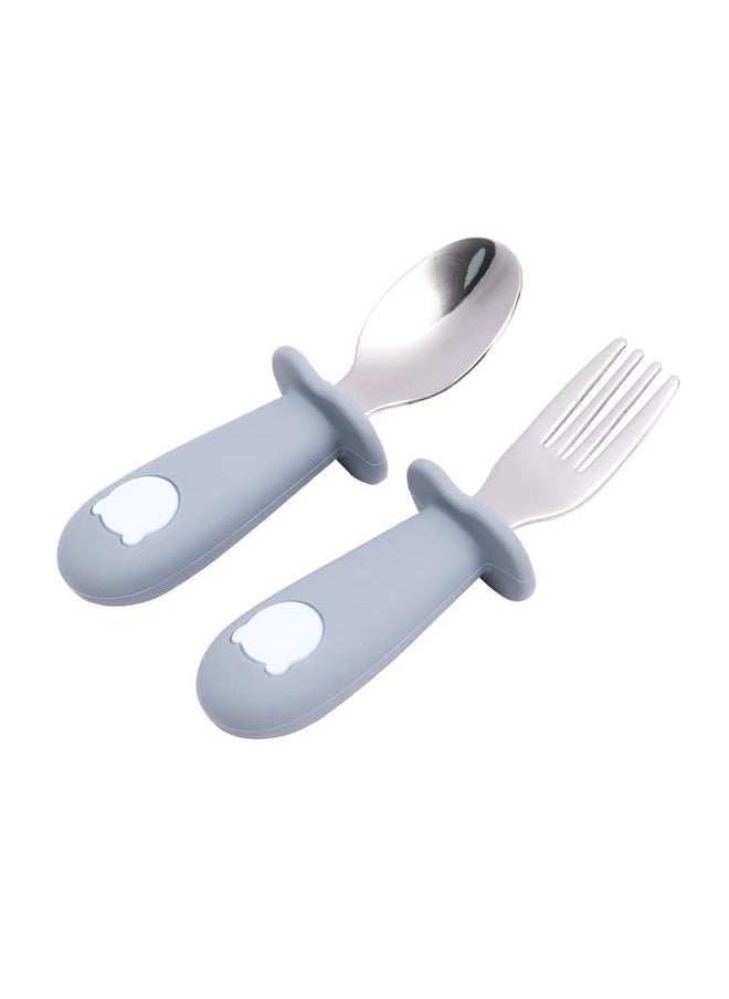 Toddler Stainless Steel Forks and Spoons Set Food Grade Cute Simple Silicone Toddler Safe Utensils Set A7# Gray
