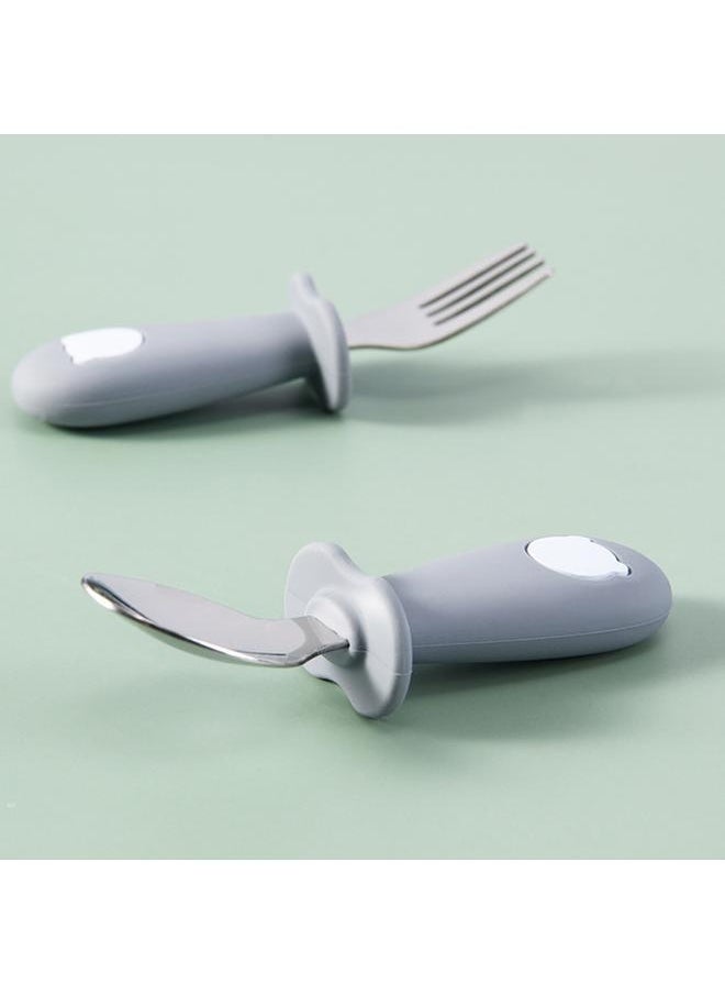 Toddler Stainless Steel Forks and Spoons Set Food Grade Cute Simple Silicone Toddler Safe Utensils Set A7# Gray