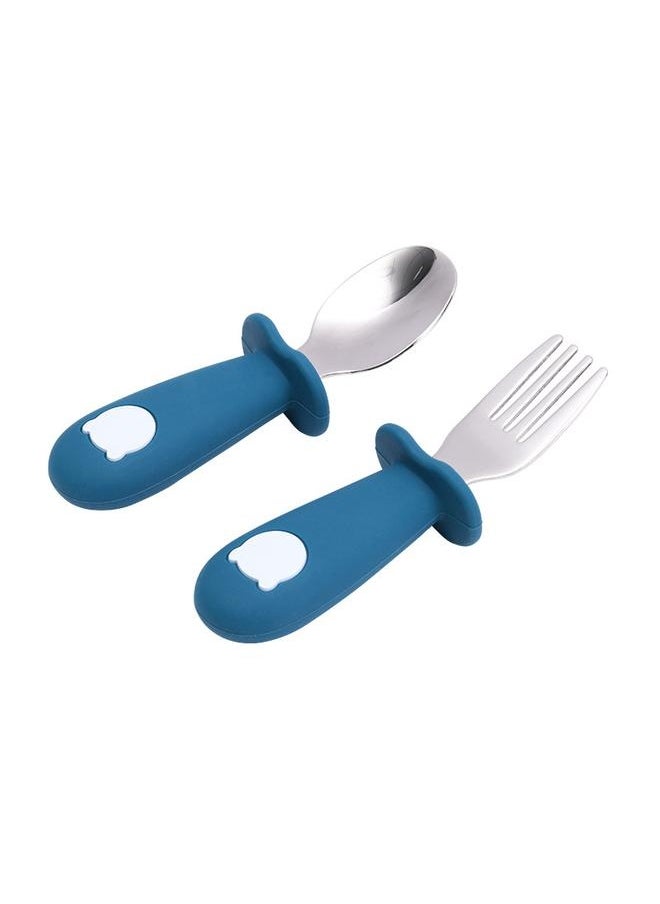 Toddler Stainless Steel Forks and Spoons Set Food Grade Cute Simple Silicone Toddler Safe Utensils Set A10# Royal Blue