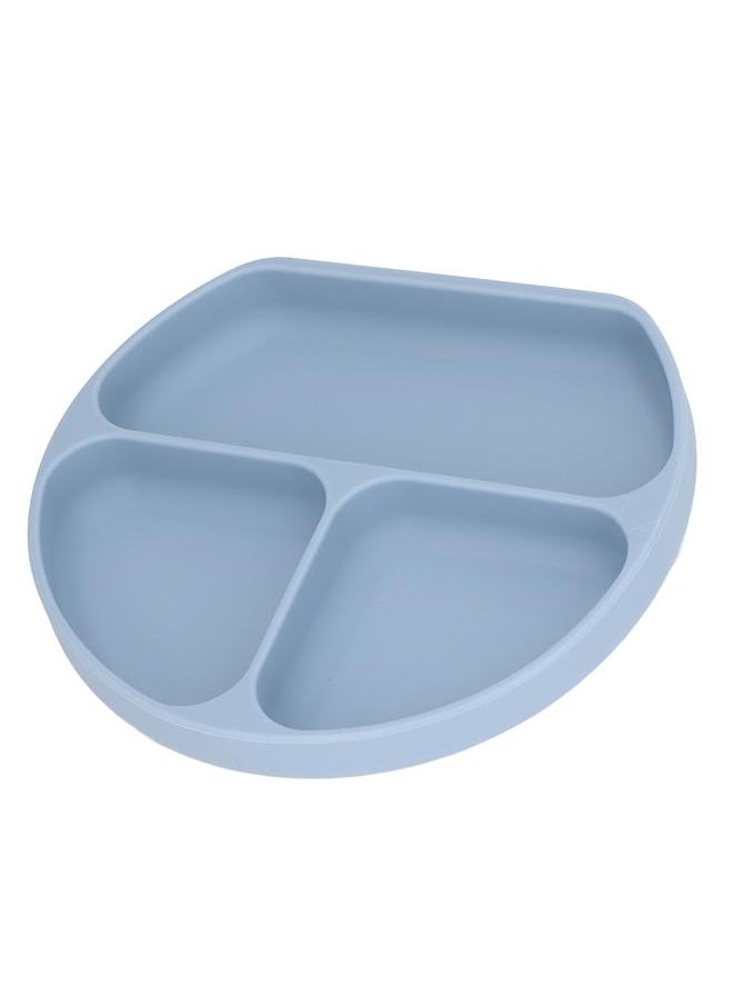 Baby Suction Plate Non Slip Toddler Baby Self Feeding Food Grade Soft Silicone Divided Suction Plate Grey Blue