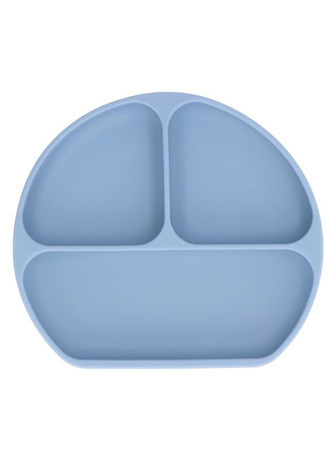 Baby Suction Plate Non Slip Toddler Baby Self Feeding Food Grade Soft Silicone Divided Suction Plate Grey Blue