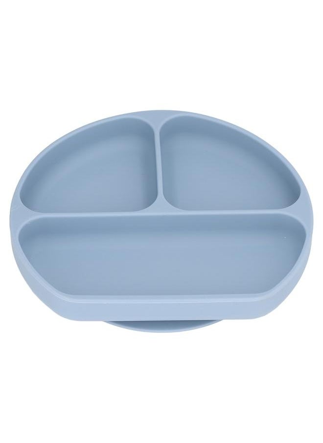 Baby Suction Plate Non Slip Toddler Baby Self Feeding Food Grade Soft Silicone Divided Suction Plate Grey Blue