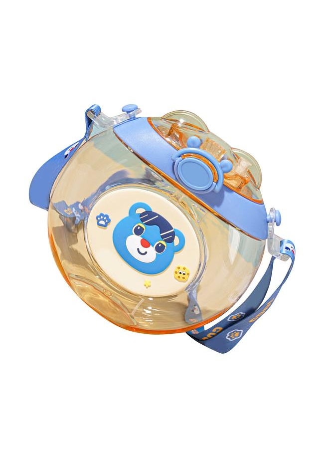 Donut Shaped Water Bottle Kids Cute Cartoon Plastic Portable Straw Cup Child Friendly Blue