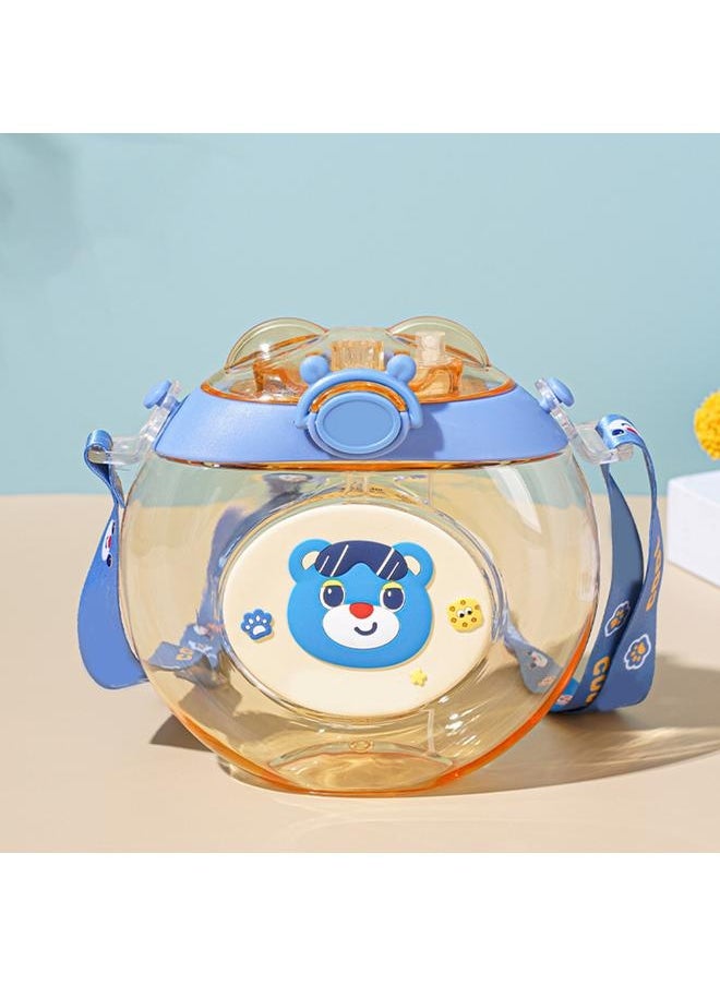 Donut Shaped Water Bottle Kids Cute Cartoon Plastic Portable Straw Cup Child Friendly Blue