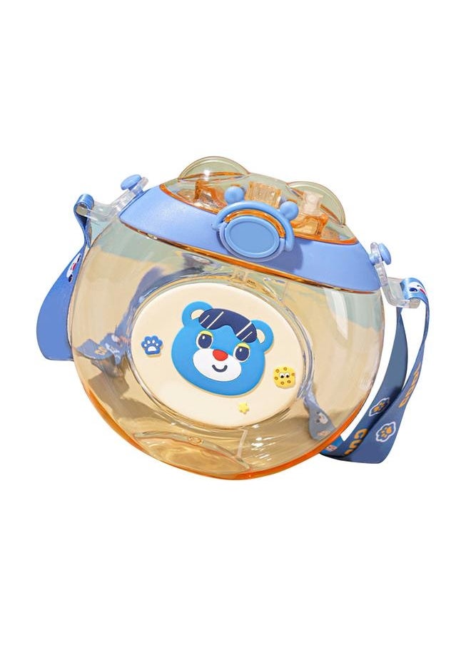 Donut Shaped Water Bottle Kids Cute Cartoon Plastic Portable Straw Cup Child Friendly Blue
