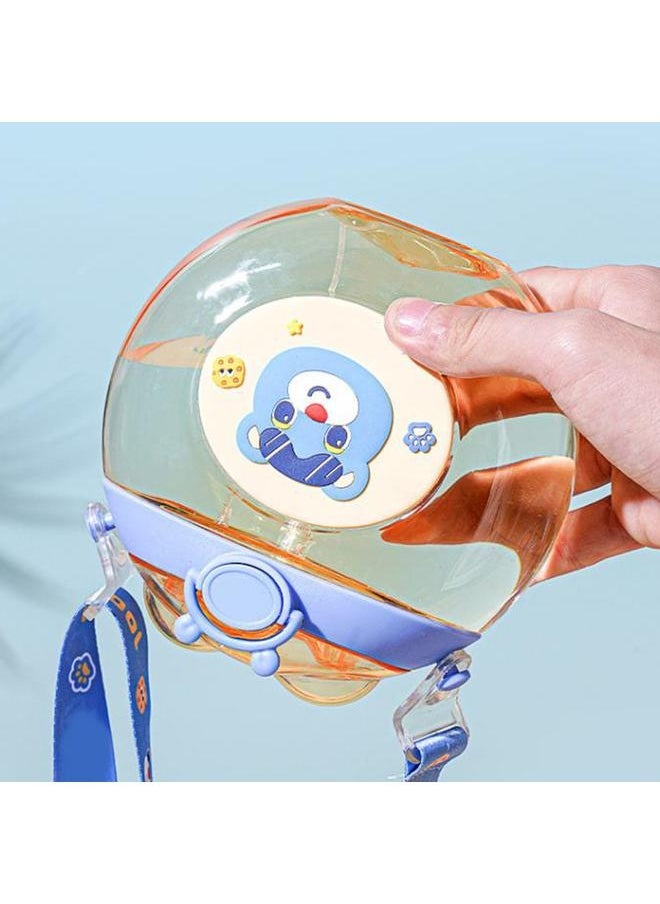 Donut Shaped Water Bottle Kids Cute Cartoon Plastic Portable Straw Cup Child Friendly Blue