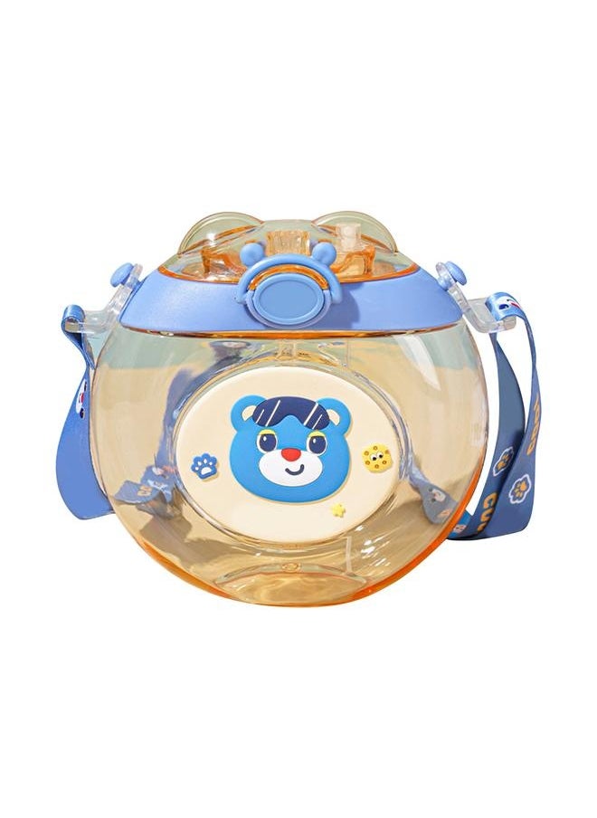 Donut Shaped Water Bottle Kids Cute Cartoon Plastic Portable Straw Cup Child Friendly Blue