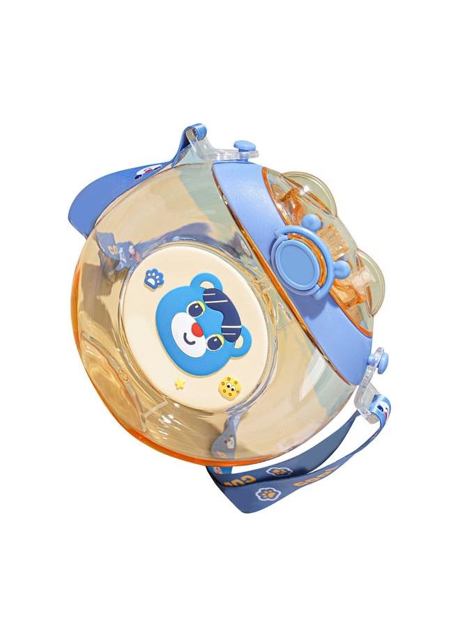 Donut Shaped Water Bottle Kids Cute Cartoon Plastic Portable Straw Cup Child Friendly Blue