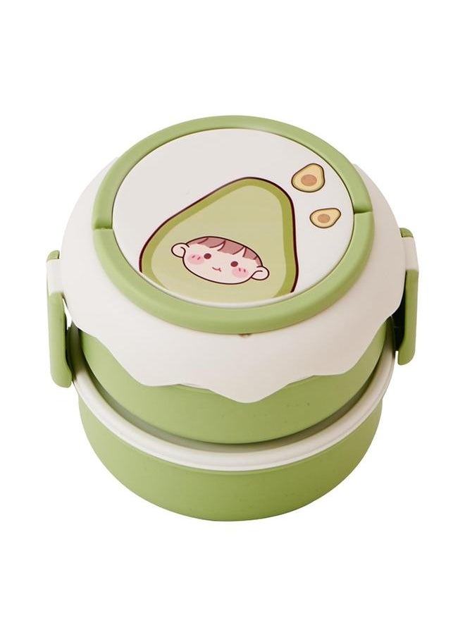 Stackable Lunch Box Cute Cartoon Fruit Style Double Layers Handle Design Student Bento Box for Office School Home Avocado