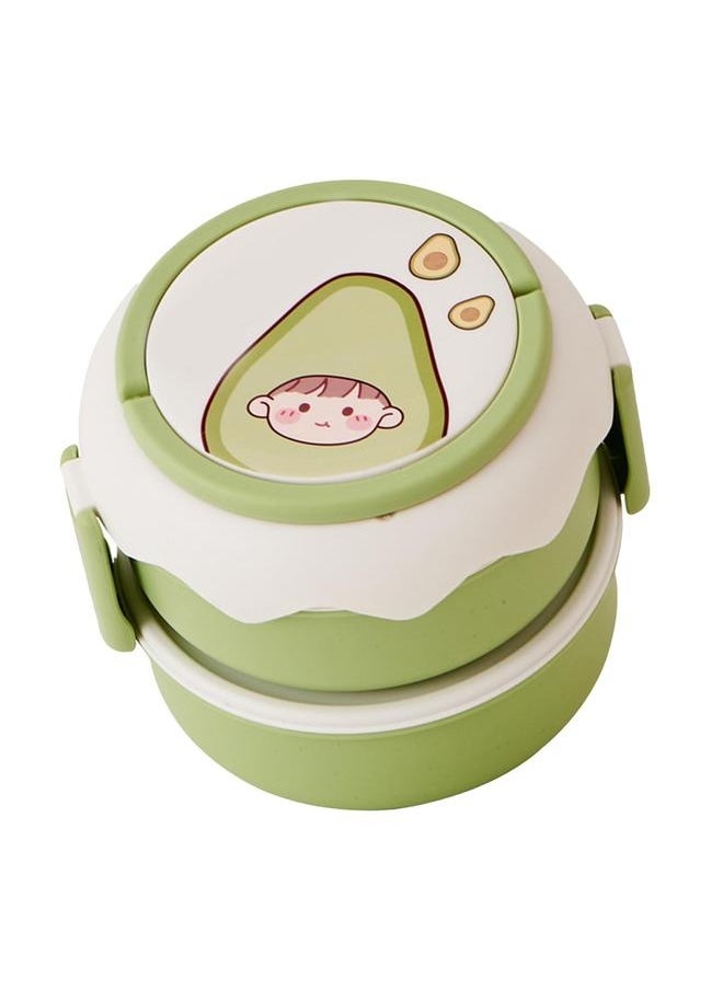 Stackable Lunch Box Cute Cartoon Fruit Style Double Layers Handle Design Student Bento Box for Office School Home Avocado