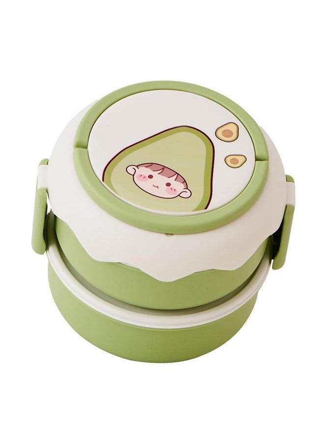 Stackable Lunch Box Cute Cartoon Fruit Style Double Layers Handle Design Student Bento Box for Office School Home Avocado