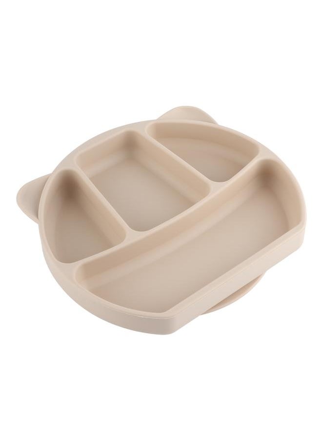 Silicone Suction Plate Safe Food Grade One Piece Cute Panda Shape Strong Suction Grip Divided Dish for Infant Toddler Beige