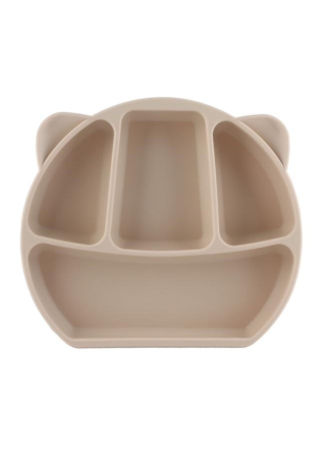 Silicone Suction Plate Safe Food Grade One Piece Cute Panda Shape Strong Suction Grip Divided Dish for Infant Toddler Beige