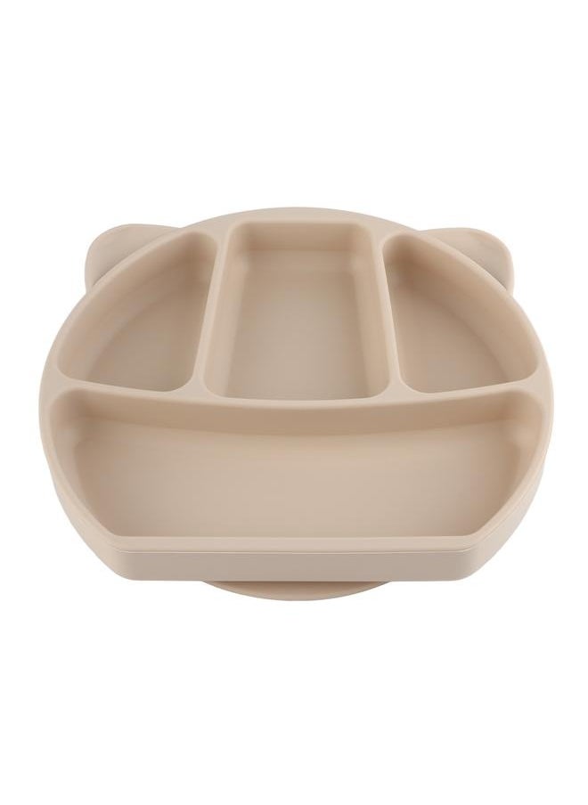 Silicone Suction Plate Safe Food Grade One Piece Cute Panda Shape Strong Suction Grip Divided Dish for Infant Toddler Beige