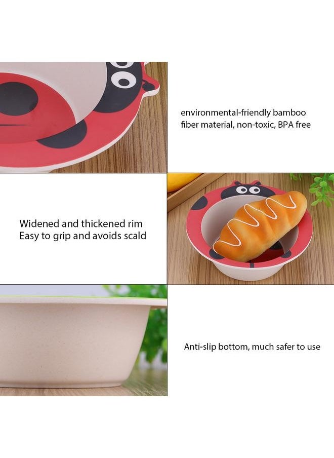 Baby Toddler Cartoon Bamboo Fiber Feeding Dish Dinner Plate Food Tray Tableware (Ladybird)