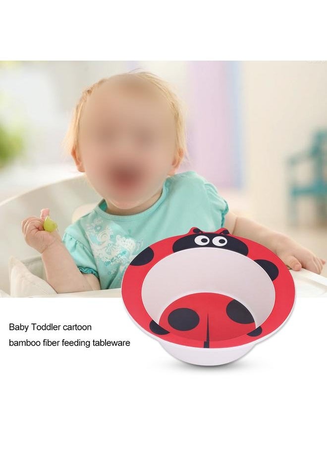 Baby Toddler Cartoon Bamboo Fiber Feeding Dish Dinner Plate Food Tray Tableware (Ladybird)