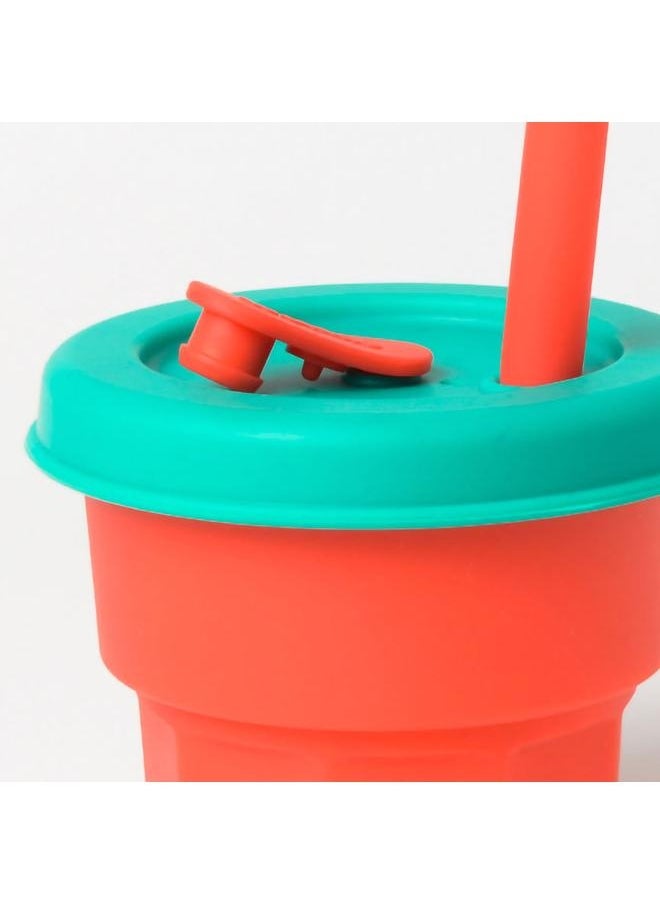 Kids Cartoon Straw Water Bottle Portable Leakproof Silicone Straw Cup for Girls Boys Toddlers Red 300ml