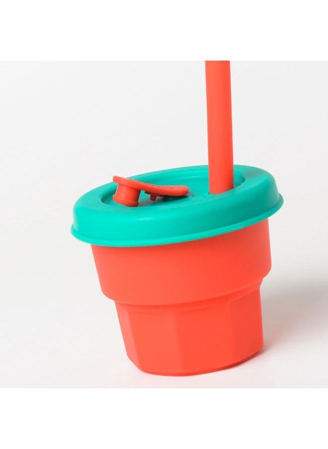 Kids Cartoon Straw Water Bottle Portable Leakproof Silicone Straw Cup for Girls Boys Toddlers Red 300ml