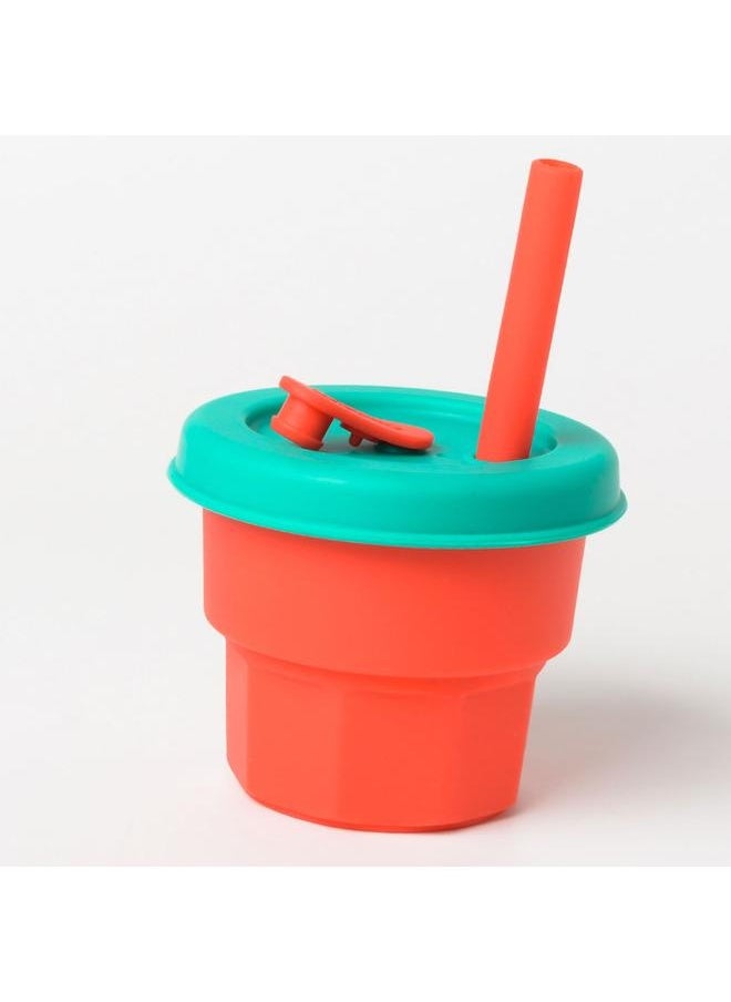 Kids Cartoon Straw Water Bottle Portable Leakproof Silicone Straw Cup for Girls Boys Toddlers Red 300ml