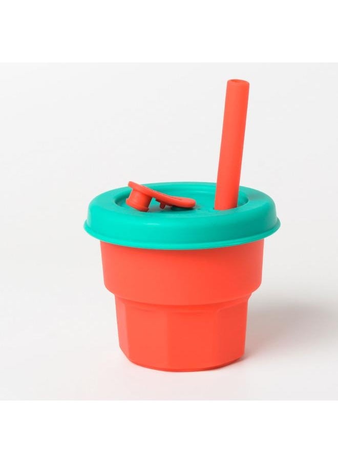 Kids Cartoon Straw Water Bottle Portable Leakproof Silicone Straw Cup for Girls Boys Toddlers Red 300ml