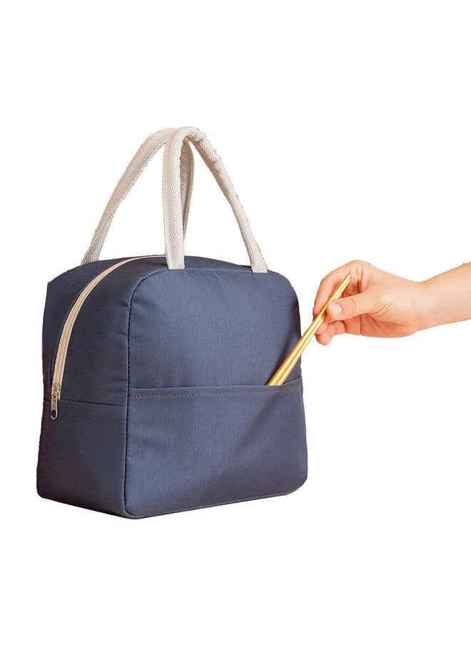 Lunch Box Bag Navy Blue Insulated Oxford Cloth Aluminum Foil Large Capacity Fashionable Bento Bag for School Office