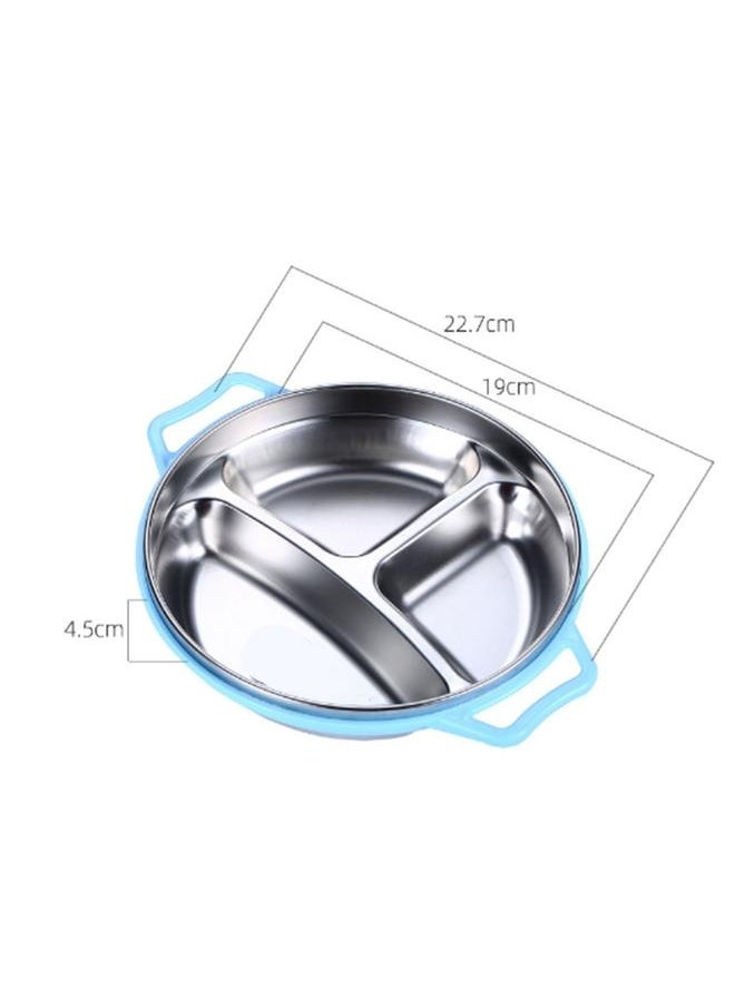 Children's Plate Stainless Steel Anti Scald Handle Compartment Divided Design Dinner Plate for Kindergarten Blue Children's Plate