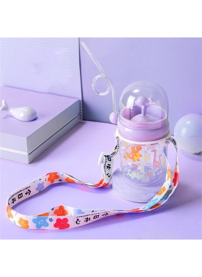 Whale Spray Water Bottle Infant Sippy Cup Summer Plastic Children's Water Cup with Straw(Purplr Strap )