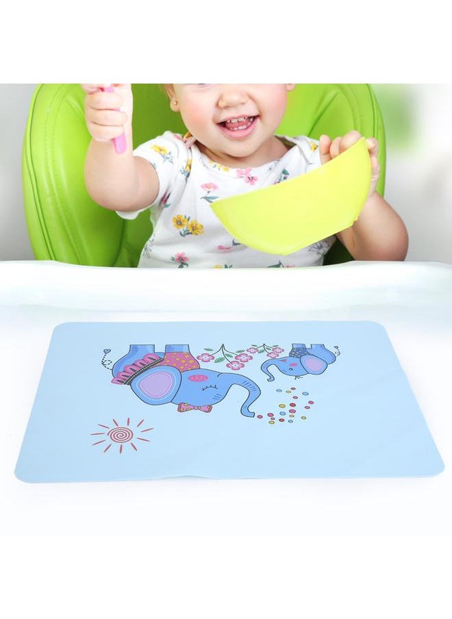 Silicone Cute Animal Pattern Non slip Insulation Pad Mat Placemat for Children(Blue Elephant 100g / 3.5oz)