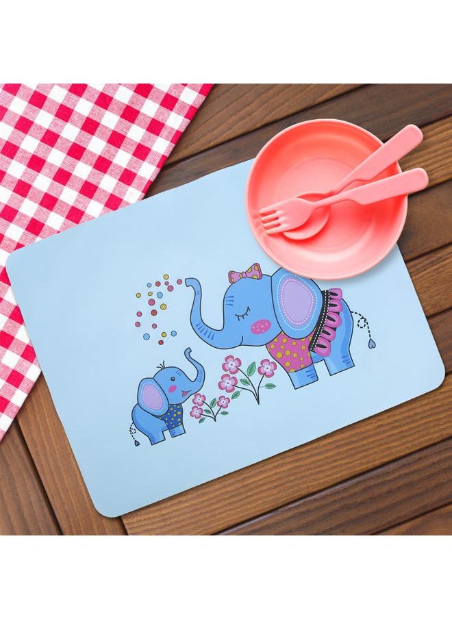 Silicone Cute Animal Pattern Non slip Insulation Pad Mat Placemat for Children(Blue Elephant 100g / 3.5oz)