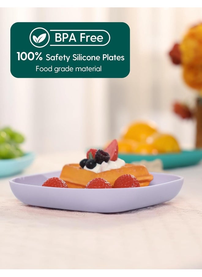BABELIO Silicone Toddler Plates, 2 Pack Undivided Baby Self Feeding Utensils, BPA Free, Microwave, Oven and Dishwasher Safe (Lilac Grey)