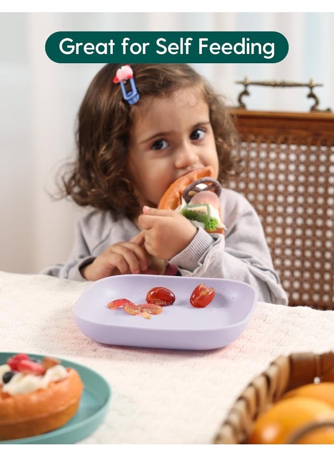 BABELIO Silicone Toddler Plates, 2 Pack Undivided Baby Self Feeding Utensils, BPA Free, Microwave, Oven and Dishwasher Safe (Lilac Grey)