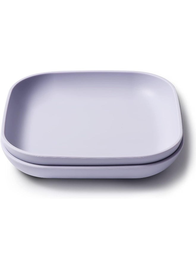 BABELIO Silicone Toddler Plates, 2 Pack Undivided Baby Self Feeding Utensils, BPA Free, Microwave, Oven and Dishwasher Safe (Lilac Grey)