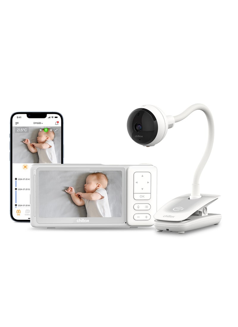 CHILLAX Giraffe Pro Portable Baby Monitor–Video Baby Monitor for Travel with Battery Base Stand,HD 1080p Camera and 5”Screen, Privacy Protection WiFi ON-Off Switch, Gooseneck Design, Night Vision