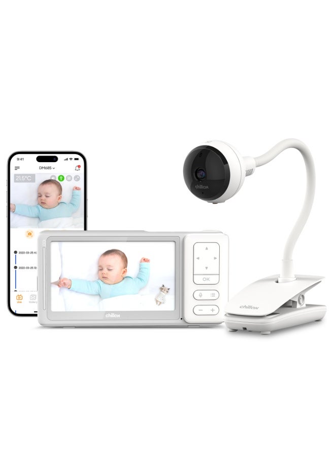 CHILLAX Giraffe Pro Max Baby Monitor - Video Baby Monitor with Full HD 1080p Camera and 5 Inch 720P Video Parent Unit, Privacy Protection Switch, Auto Dimming LED, Gooseneck, 2-Way Audio, Night Vision