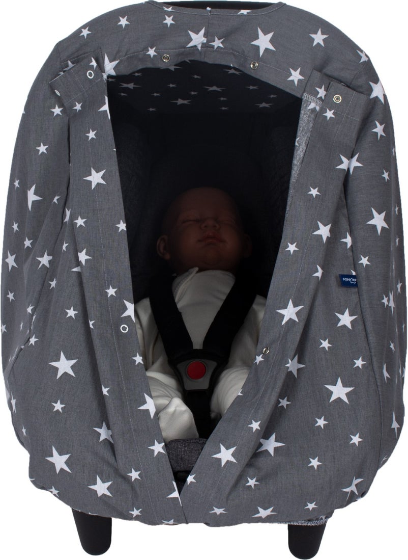 Star Patterned Infant Carrier Cover-Gray Star