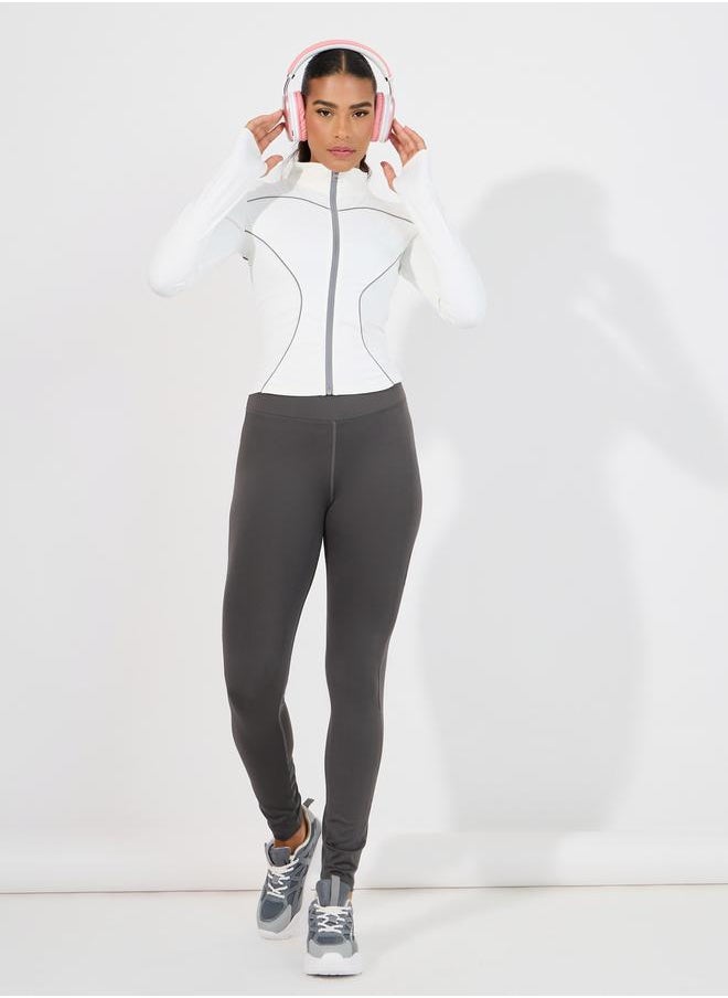 Reflective Zip Tape & Contour Seam Detail Zip Up Jacket