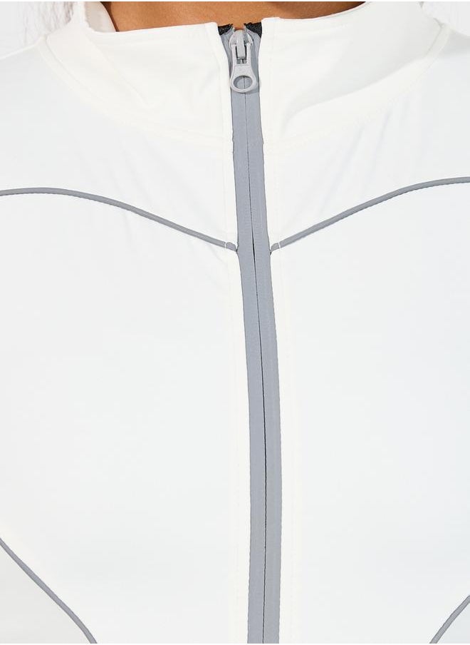 Reflective Zip Tape & Contour Seam Detail Zip Up Jacket