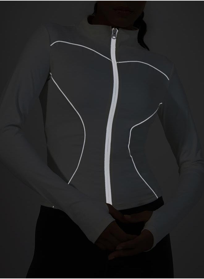 Reflective Zip Tape & Contour Seam Detail Zip Up Jacket