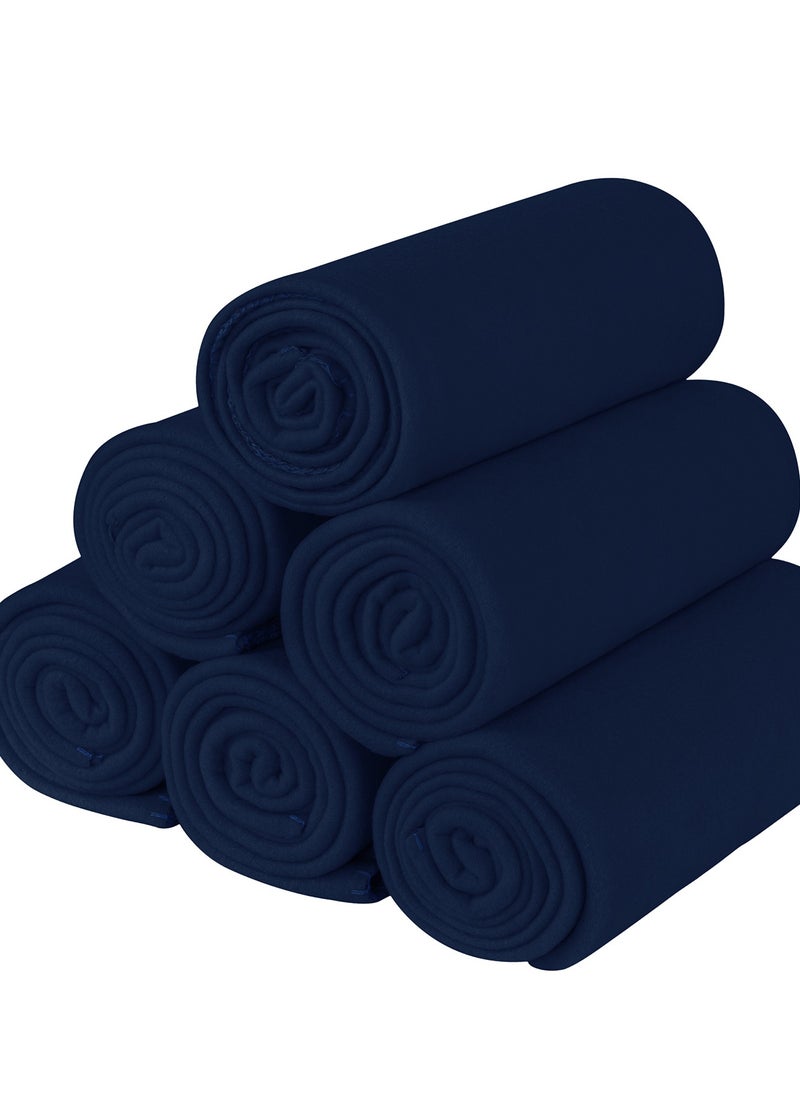Fleece Throw Blanket, 6 Piece, Soft Children Blankets, Cozy, Light, Travel Blanket, Pet Blanket, Warm, Picnic, Small Blanket, Solid for Couch, Bed, Home, Sofa, Outdoor, Wedding, 127 x 152 cm, Navy color