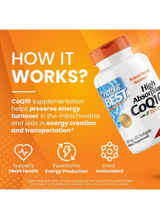 Doctor's Best High Absorption CoQ10 with BioPerine, Gluten Free Naturally Fermented, Heart Health & Energy Production, 100 mg, 60 SoFtgels