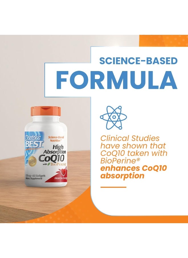 Doctor's Best High Absorption CoQ10 with BioPerine, Gluten Free Naturally Fermented, Heart Health & Energy Production, 100 mg, 60 SoFtgels