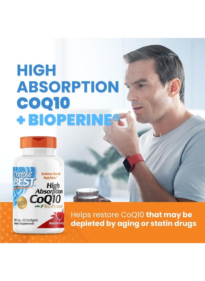Doctor's Best High Absorption CoQ10 with BioPerine, Gluten Free Naturally Fermented, Heart Health & Energy Production, 100 mg, 60 SoFtgels