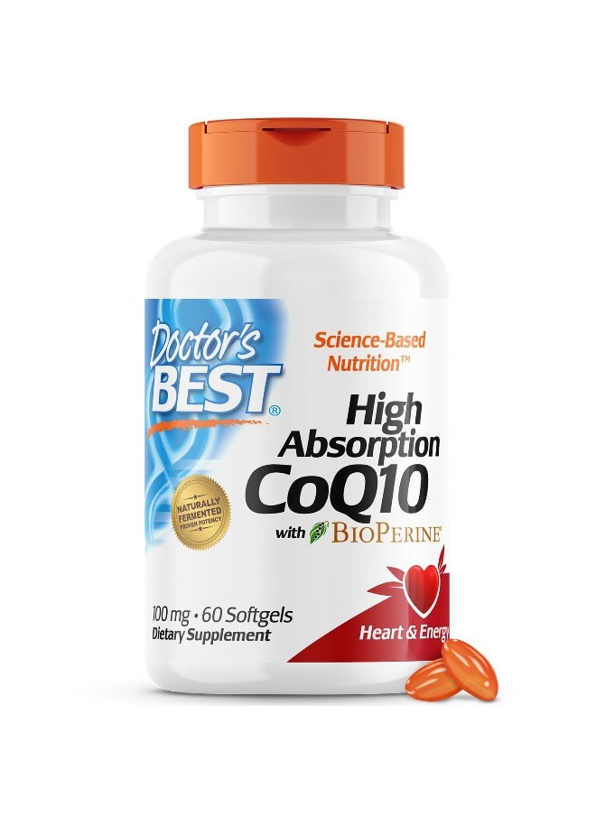 Doctor's Best High Absorption CoQ10 with BioPerine, Gluten Free Naturally Fermented, Heart Health & Energy Production, 100 mg, 60 SoFtgels