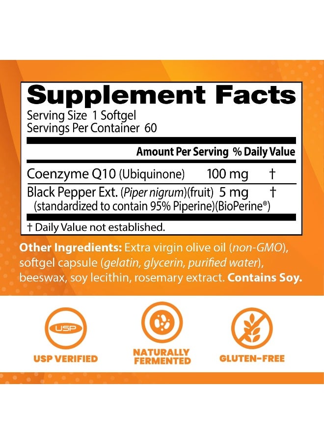 Doctor's Best High Absorption CoQ10 with BioPerine, Gluten Free Naturally Fermented, Heart Health & Energy Production, 100 mg, 60 SoFtgels
